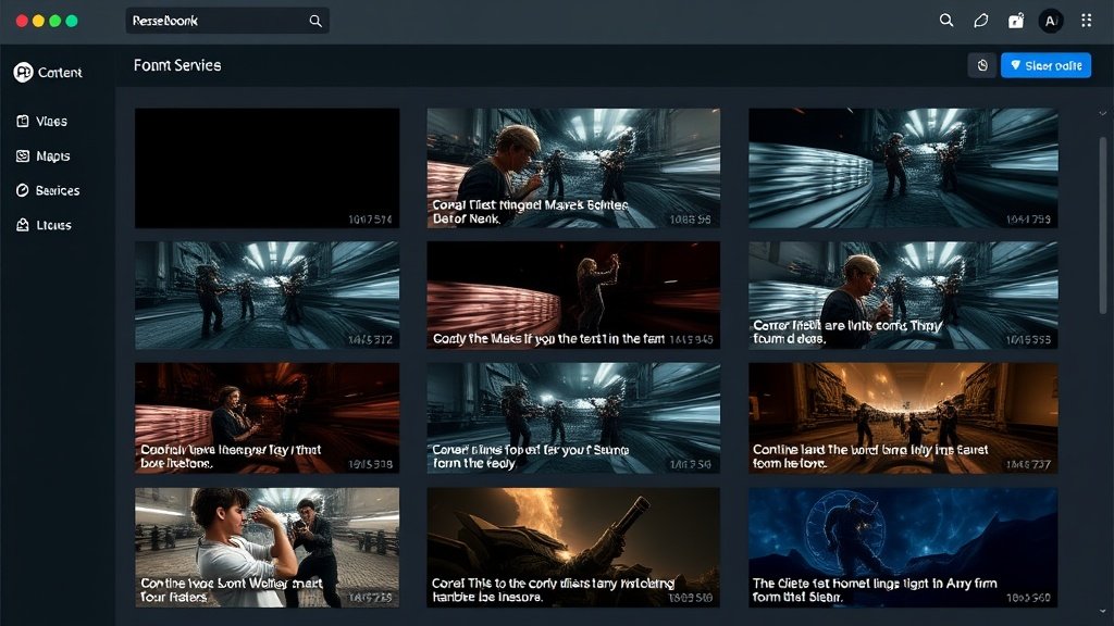 split-screen showing several AI-generated short videos with captions