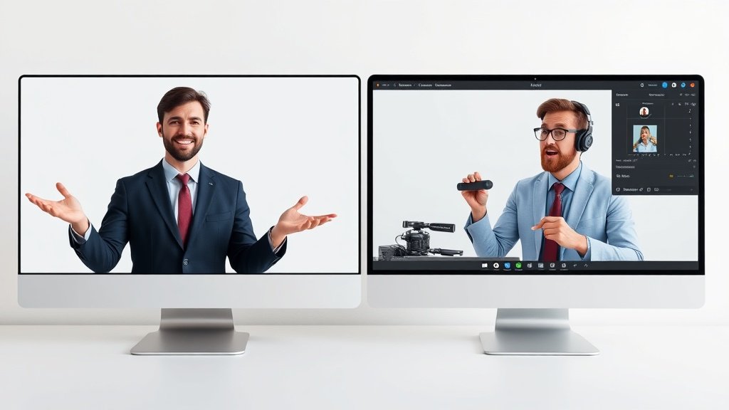 Realistic AI avatars in action presenting business/explainer video content