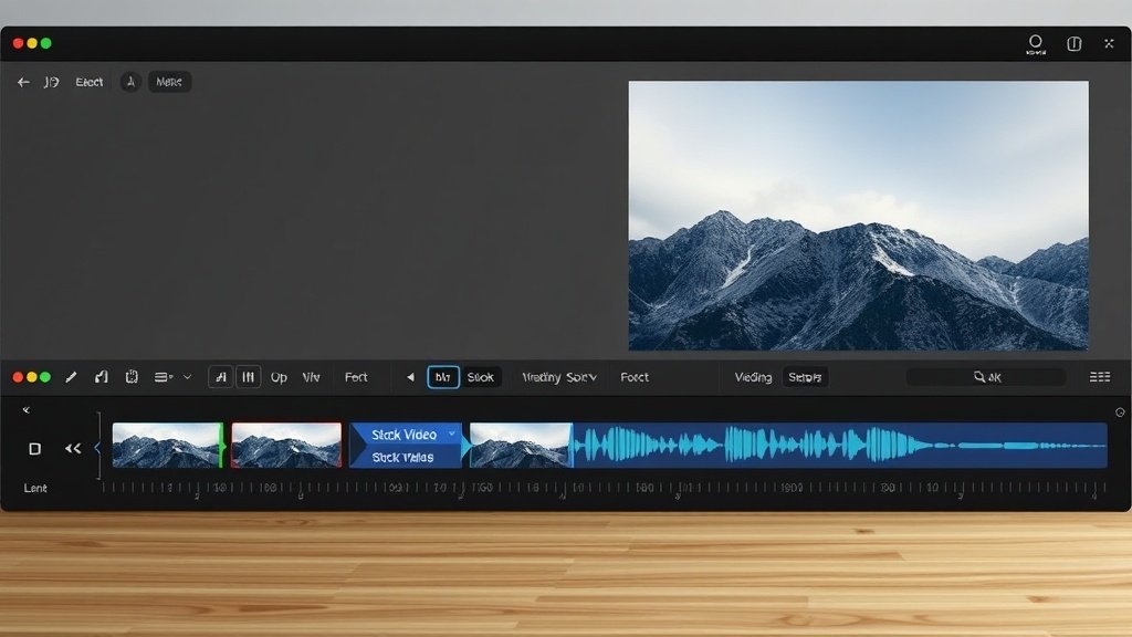 Video editor workspace assembling visuals to match a narration track