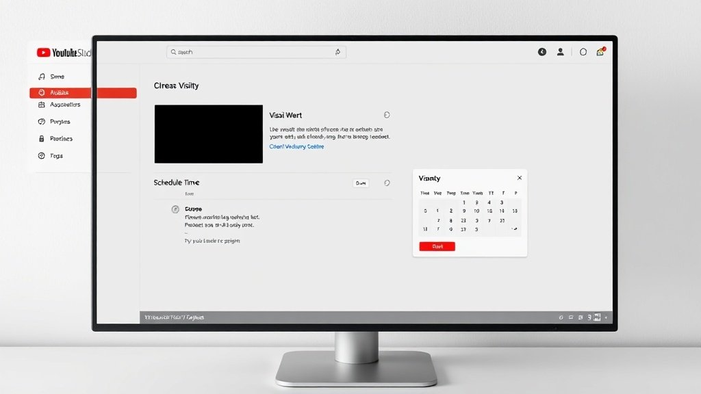 YouTube Studio scheduler interface with calendar and time selection