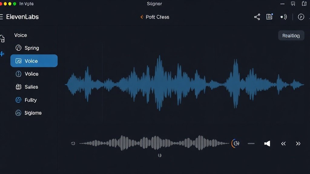 ElevenLabs AI voice platform with voice selection and waveform