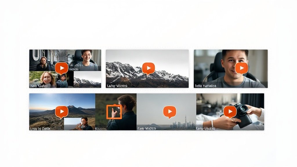 Scene-based video editor showing script and stock media pairing