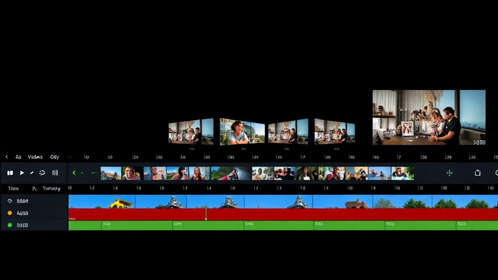 Faceless YouTube video editing timeline showing narration and visuals