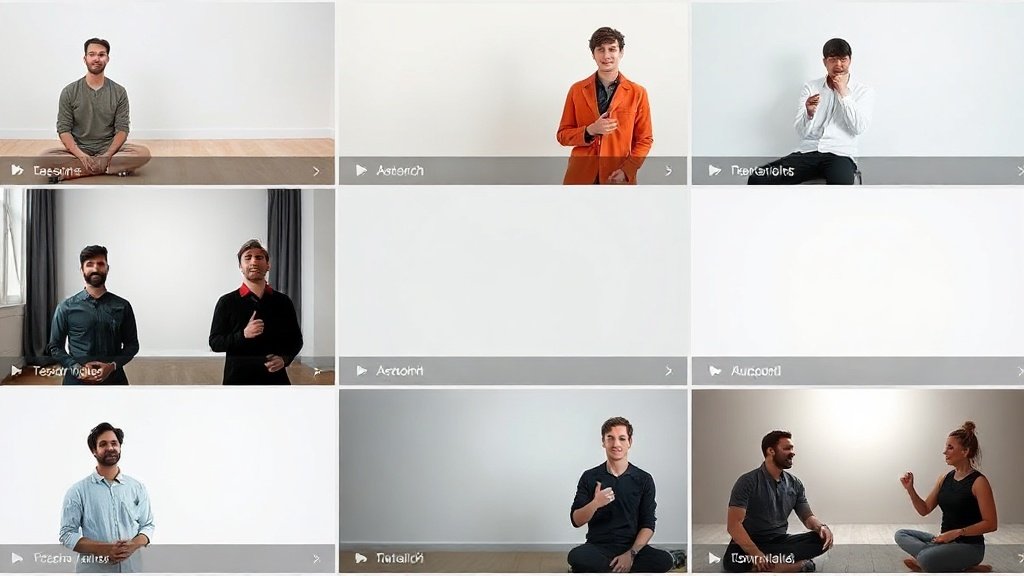 Four video thumbnails showing example topics like lesson summaries, testimonials, FAQs, and promo teasers