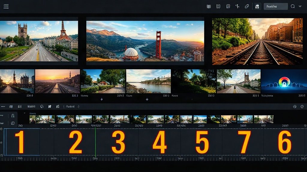 timeline view showing stock footage and animated numbers in a listicle video editor