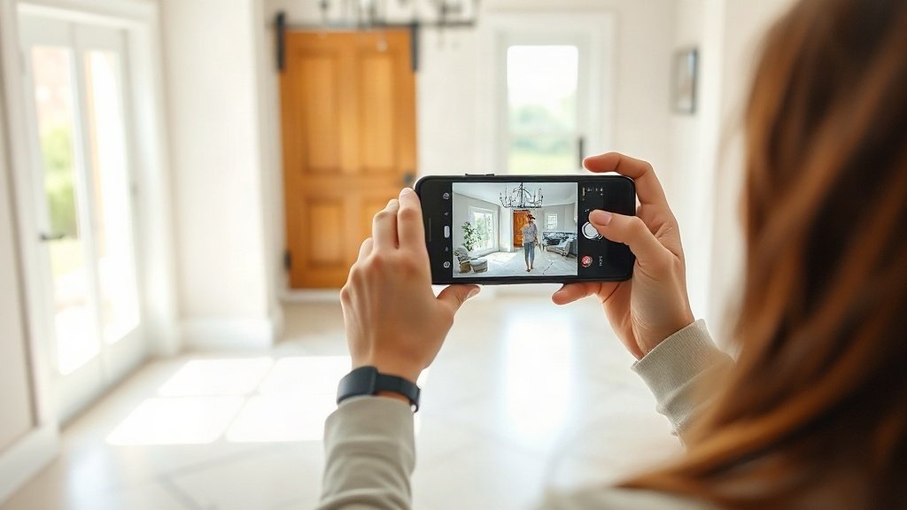 Agent recording property video with 3D scan overlays