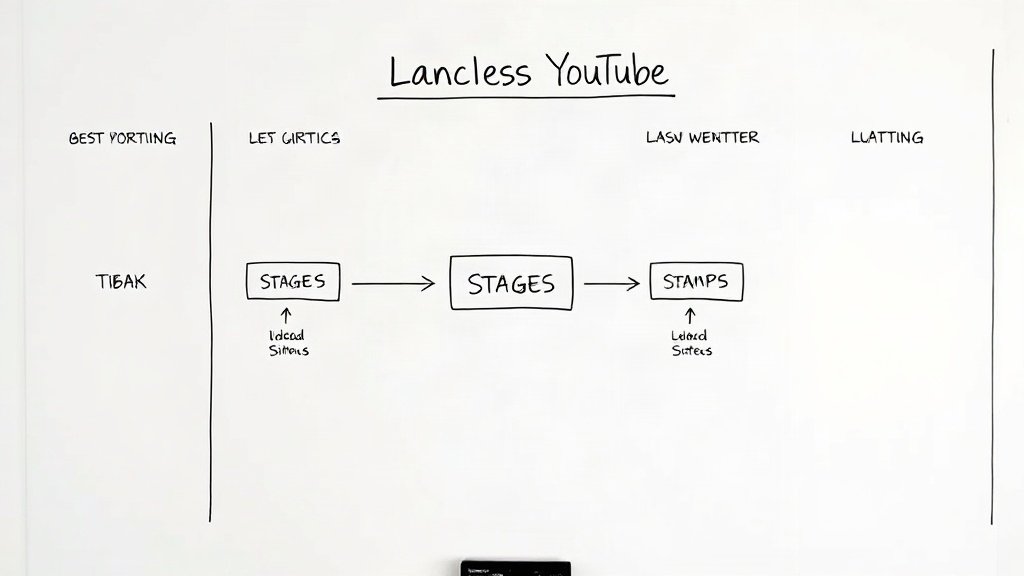 digital whiteboard diagram of faceless YouTube creation workflow