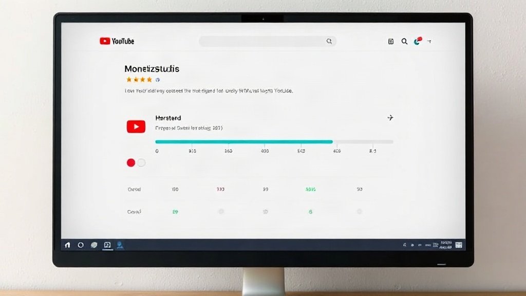 YouTube Studio with monetization dashboard and eligibility widgets