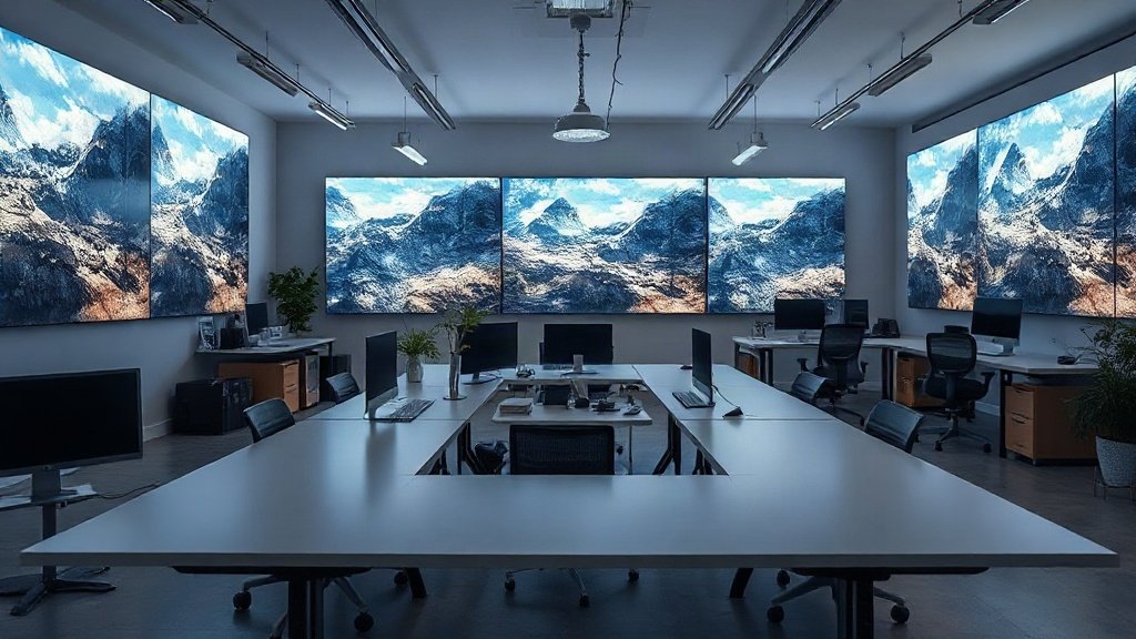 Modern studio with AI-generated cinematic video previews