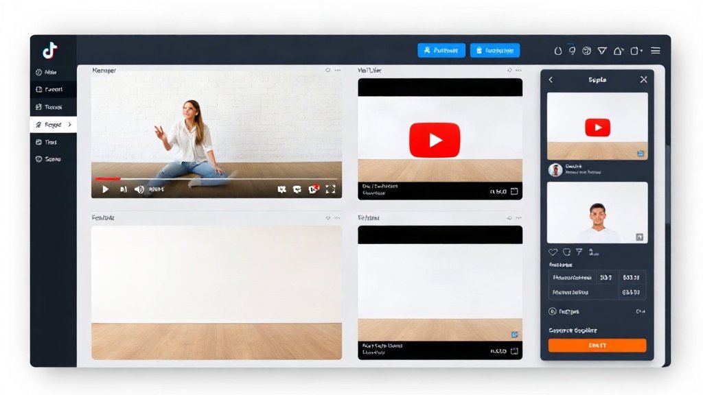 Social media manager reviewing video auto-formats for three platforms